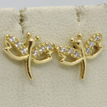 Load image into Gallery viewer, SOLID 18K YELLOW GOLD EARRINGS DRAGONFLY &amp; ZIRCONIA DIAMETER 10 MM.
