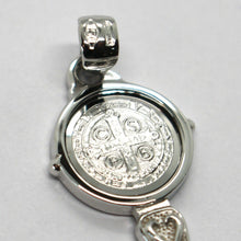Load image into Gallery viewer, SOLID 18K WHITE GOLD KEY PENDANT, SAINT BENEDICT MEDAL, CROSS, 1.2 INCHES.
