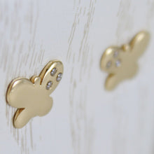 Load image into Gallery viewer, 18k yellow gold earrings mini butterfly, zirconia for kids child.
