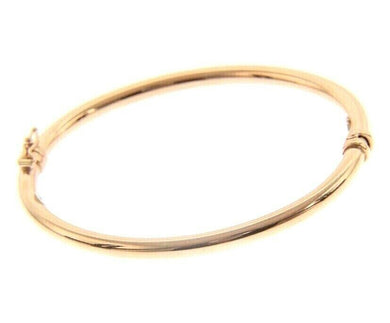 18K ROSE GOLD BRACELET RIGID BANGLE, 4mm ROUNDED TUBE SMOOTH, SAFETY CLOSURE.