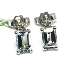 Load image into Gallery viewer, 18k white gold aquamarine earrings 0.90 emerald cut, diamonds, made in Italy
