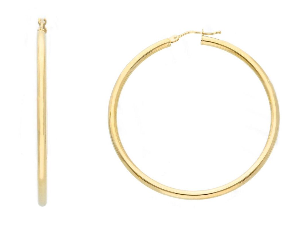 18k yellow gold round circle hoops earrings internal diameter 40mm, width 2.5mm.