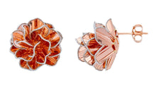 Load image into Gallery viewer, 18K WHITE ROSE GOLD EARRINGS WORKED FLOWER ONDULATE PETALS 20mm, 0.8&quot; ITALY MADE.
