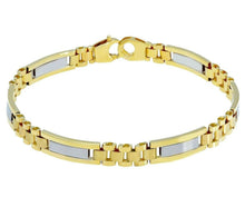 Load image into Gallery viewer, 18K YELLOW WHITE GOLD MAN BRACELET ALTERNATE ROUNDED SQUARED 6mm LINK, 21cm 8.3&quot;
