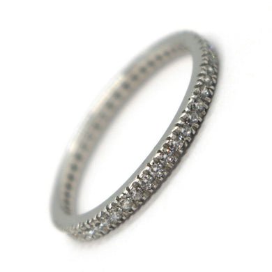 18k white gold thin eternity band ring, white cubic zirconia, thickness 2 mm.
