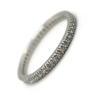 18k white gold thin eternity band ring, white cubic zirconia, thickness 2 mm.