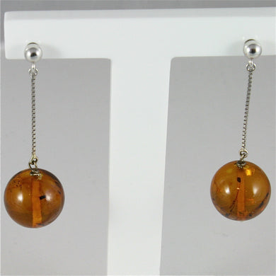 18k white gold pendant earrings with amber, made in Italy.