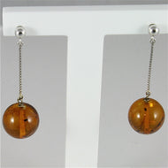 18k white gold pendant earrings with amber, made in Italy.