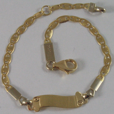 solid 18k yellow white gold kids bracelet scroll plate engravable, made in Italy.