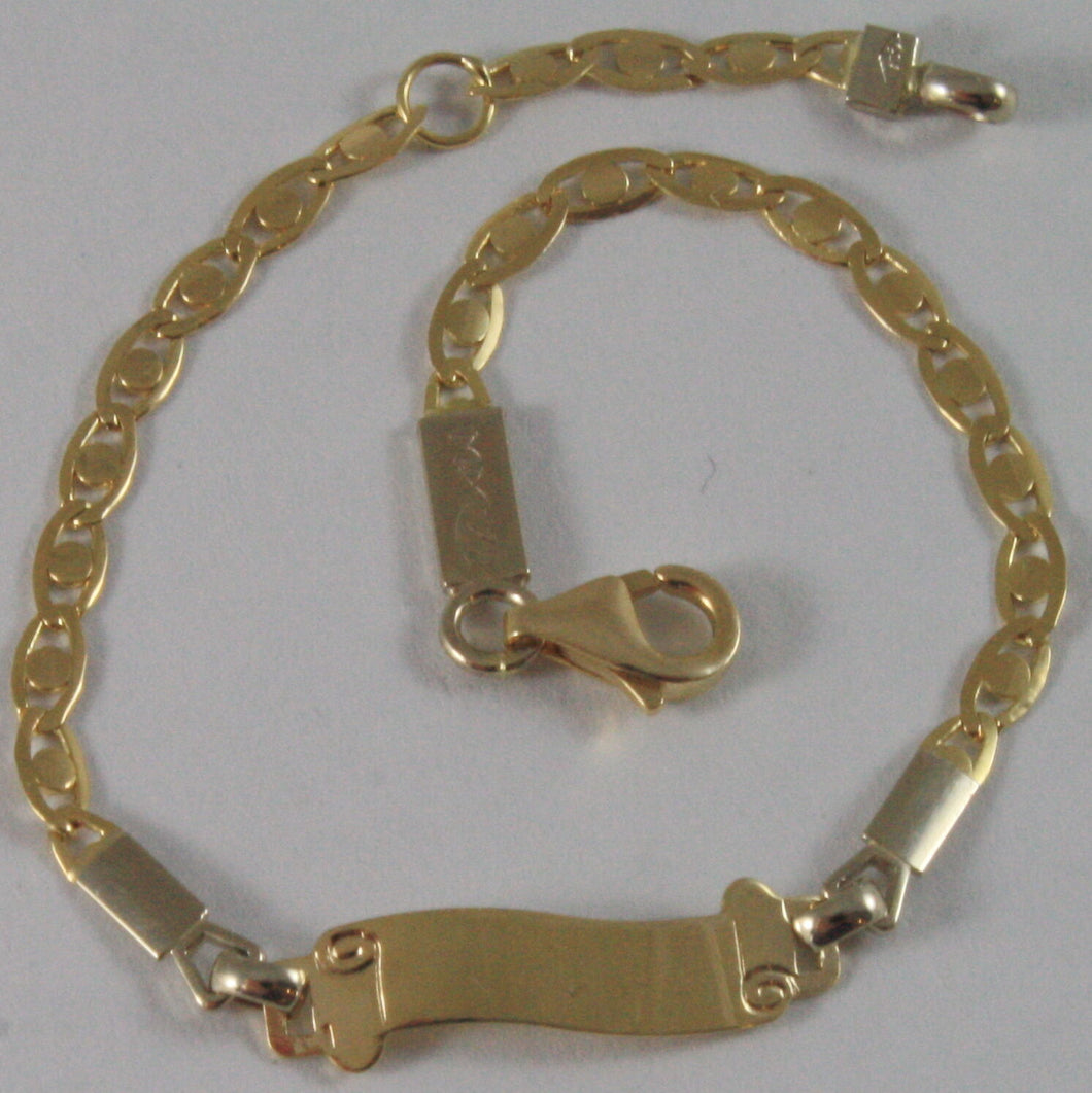 SOLID 18K YELLOW WHITE GOLD KIDS BRACELET SCROLL PLATE ENGRAVABLE, MADE IN ITALY