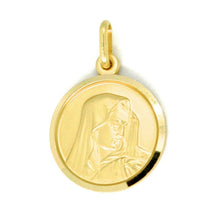 Load image into Gallery viewer, solid 18k yellow gold Our Lady of Sorrows, 15 mm, round medal, Mater Dolorosa Virgin Mary pendant
