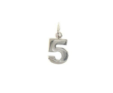 18k white gold number 5 five small pendant charm, 0.4