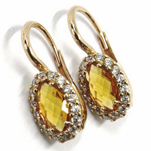 Load image into Gallery viewer, 18k rose gold leverback flower earrings oval yellow crystal cubic zirconia frame.
