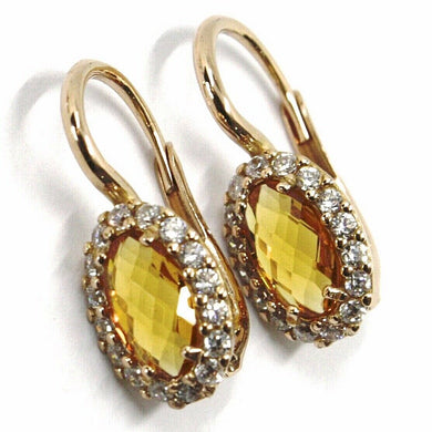 18k rose gold leverback flower earrings oval yellow crystal cubic zirconia frame.