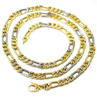 18K YELLOW WHITE GOLD CHAIN BIG 6 MM ROUNDED FIGARO GOURMETTE ALTERNATE 3+1, 20