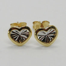 Load image into Gallery viewer, 18k white yellow gold heart earrings finely worked, double rays star, Italy made.
