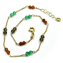 Load image into Gallery viewer, 18k yellow gold anklet 9.8&quot; 25cm faceted carnelian smoky quartz chalcedony 3mm.
