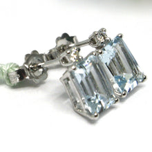 Load image into Gallery viewer, 18k white gold aquamarine earrings 1.60 emerald cut, diamonds, made in Italy
