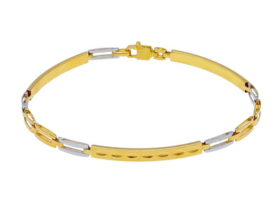 18K YELLOW WHITE GOLD MAN SEMI RIGID THIN BRACELET ALTERNATE 3mm PLATES OVALS.
