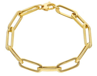 18K YELLOW GOLD BRACELET SQUARED OVAL BIG PAPER CLIP 7x20mm ITALY MADE 7.1