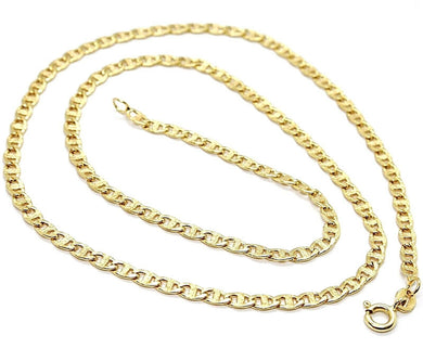 18K YELLOW GOLD CHAIN FLAT NAVY MARINER WORKED LINK 3.5 MM, 20 INCHES ITALY MADE.