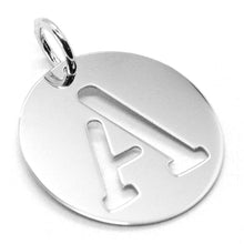 Load image into Gallery viewer, 18k white gold round medal with initial A letter A made in Italy diameter 0.5 in
