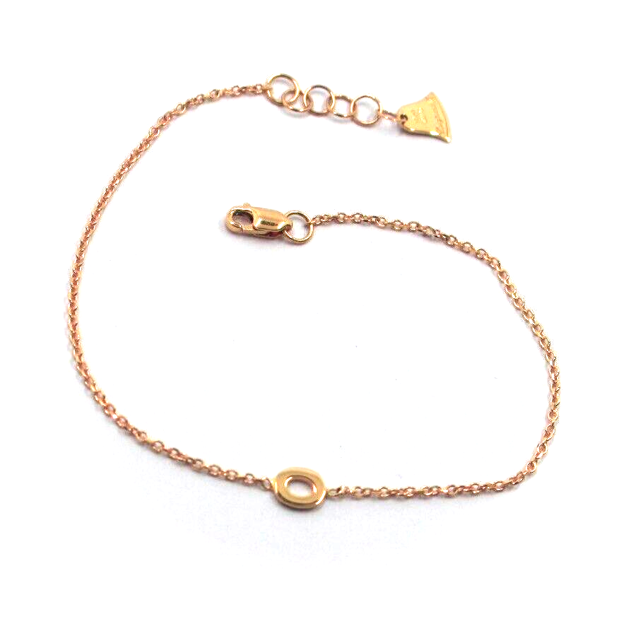 18k rose gold rolo thin bracelet with central small 5mm letter initial O.