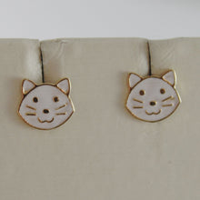 Load image into Gallery viewer, 18k yellow gold pendant child cat earrings glazed cats, flat, made in Italy
