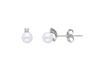 18k yellow gold earrings small 4.5/5mm freshwater white round pearls, zirconia.