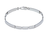 18K WHITE GOLD MAN SEMI RIGID BRACELET ALTERNATE 4mm FLAT SMOOTH STRIPED PLATES.