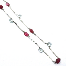 Load image into Gallery viewer, 18k white gold 19&quot; oval necklace faceted 6mm aquamarine drops purple tourmaline.
