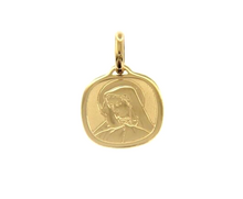 Load image into Gallery viewer, 18K YELLOW GOLD PENDANT SQUARE MEDAL VIRGIN MARY 16mm ENGRAVABLE.
