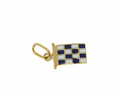18k yellow gold nautical glazed flag letter n pendant charm medal enamel Italy.