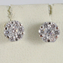 Load image into Gallery viewer, 18k white gold 6 mm flower sun earrings white zirconia 1.0 carats.
