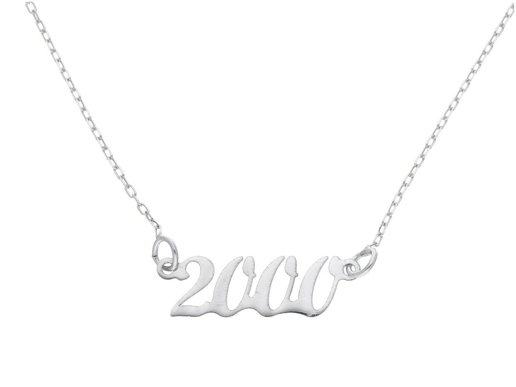 18k white gold necklace, small 15mm year of birth central, square rolo chain