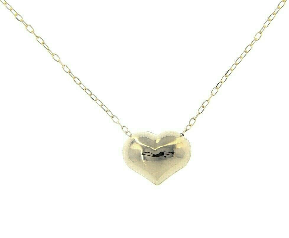 18k white gold necklace with 10mm small rounded heart, rolo oval 1mm chain.