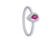 SOLID 18K WHITE GOLD RING WITH DROP CUT RUBIES 0.27 Carats AND DIAMONDS FRAME.
