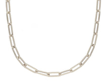 Load image into Gallery viewer, 18k white gold long chain necklace squared oval paper clip 3x10mm links, 31.5&quot; 80cm.
