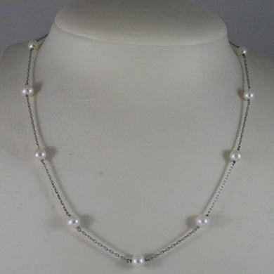 SOLID 18K WHITE GOLD NECKLACE WITH FRESHWATER WHITE PEARL MADE IN ITALY 17,91 IN.
