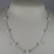 SOLID 18K WHITE GOLD NECKLACE WITH FRESHWATER WHITE PEARL MADE IN ITALY 17,91 IN.
