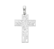 18K WHITE GOLD FLAT SQUARE STYLIZED CROSS WITH TREE OF LIFE, LENGTH 24 mm, 0.94
