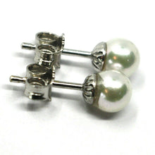 Load image into Gallery viewer, SOLID 18K WHITE GOLD STUDS EARRINGS, SALTWATER AKOYA PEARLS, DIAMETER 5.5/6 MM.
