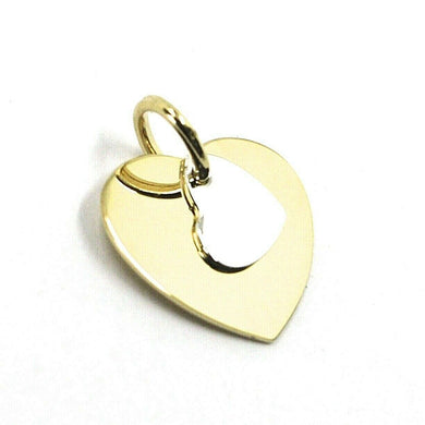 18K YELLOW WHITE GOLD PENDANT DOUBLE FLAT HEART, LENGTH 12mm, 0.47 inches.