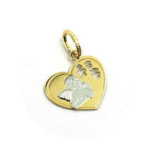 Load image into Gallery viewer, 18k yellow white gold medal 14mm heart pendant, guardian angel, boy girl kids.
