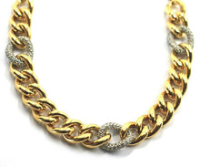 Load image into Gallery viewer, 18k yellow &amp; white gold bracelet rounded 11x13mm gourmette oval links, zirconia.
