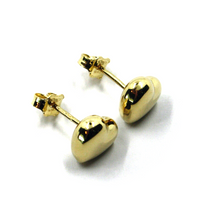 Load image into Gallery viewer, 18K YELLOW GOLD ROUNDED PUFFED 9mm HEART LOBE EARRINGS, BUTTERFLY CLOSURE.
