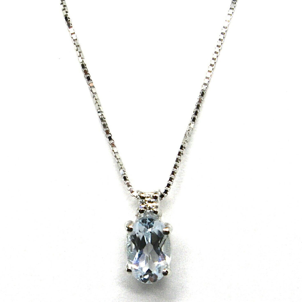 18k white gold necklace aquamarine 0.45 oval cut & diamond, pendant & chain.