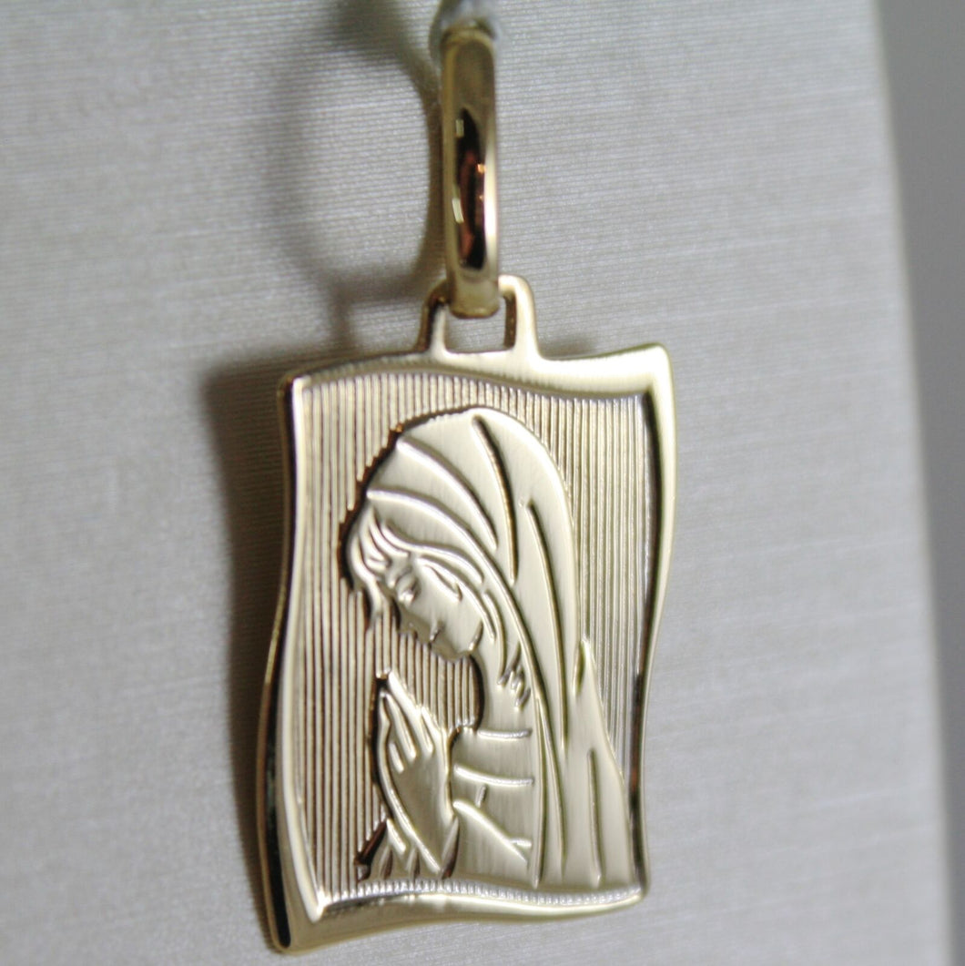 18K YELLOW GOLD SQUARE MEDAL VIRGIN MARY MADONNA ENGRAVABLE MADE IN ITALY