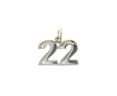 18k white gold number 22 twenty two small pendant charm, 0.4