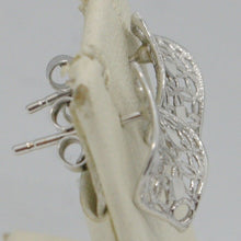 Load image into Gallery viewer, SOLID 18K WHITE GOLD PENDANT EARRINGS FINELY WORKED ONDULATE LEAF MADE IN ITALY.
